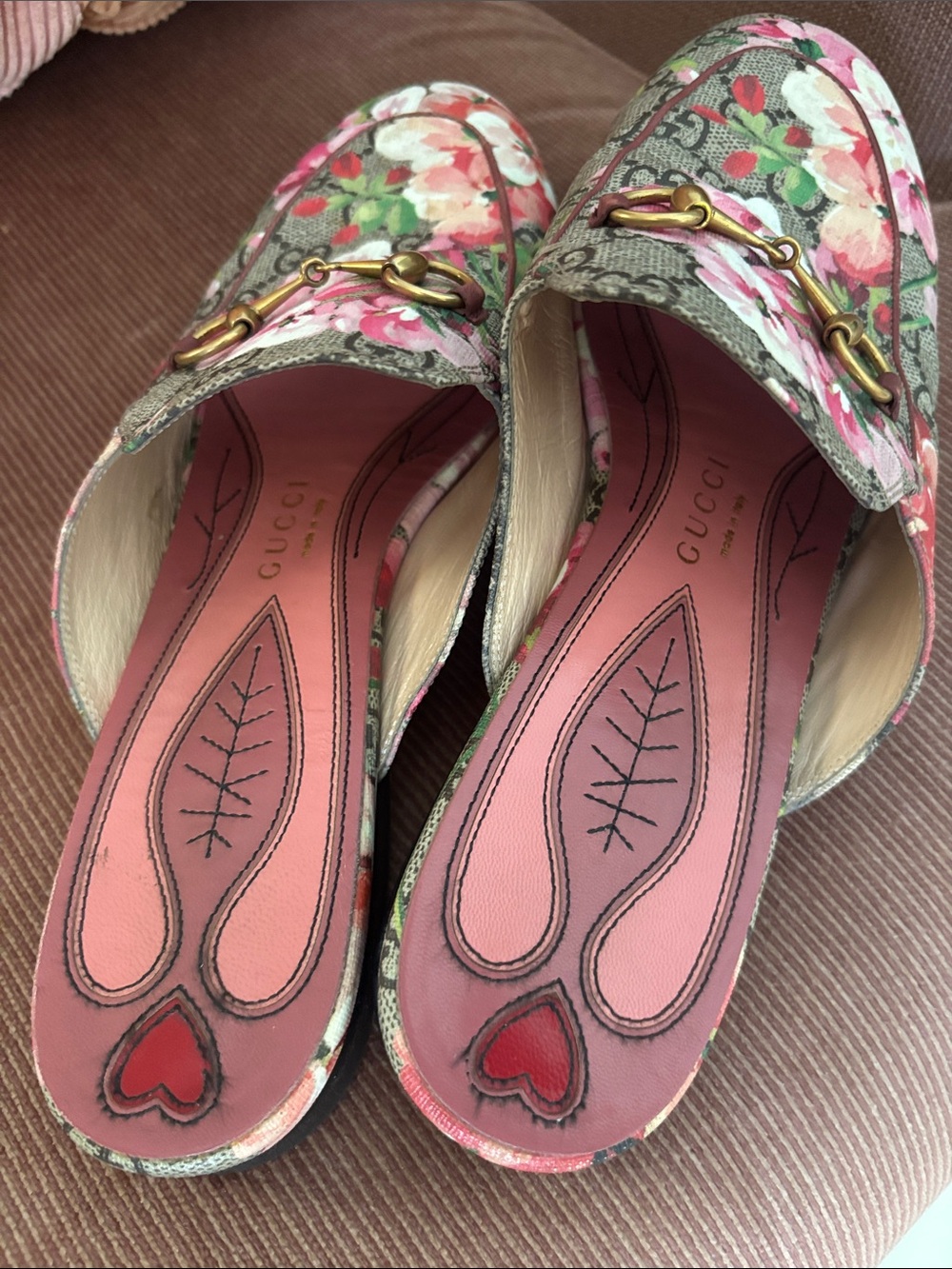 Gucci Blooms Horsebit Princetown Mules GG Floral Canvas Leather Slip On Pink Tan - Picture 8 of 17